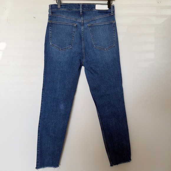 Redone Women Jeans 29" 90s High Rise Ankle Crop Fray Hem Button Fly Dark Wash - Picture 7 of 12